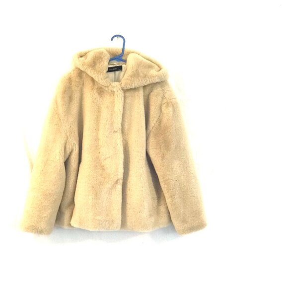 Zara faux fur shearling jacket hood beige women M capsule wardrobe quiet luxury - Picture 1 of 8